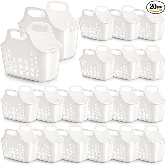 Nuogo 20 Pack Plastic Baskets with Handles Portable Shower Caddy Storage Baskets Reusable Caddy tote Organizer Bin for Bathroom Dorm Communal Showers Kitchen, 10.6" x 6" x 10" (White)
