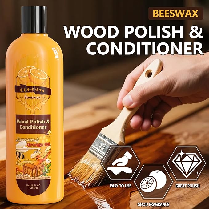 Beeswax Wood Polish & Conditioner, Natural Beeswax Orange Oil Conditioner Cleaner for Wood Furniture, Floors, Restores Shine & Waterproofs, 16 Fl Oz
