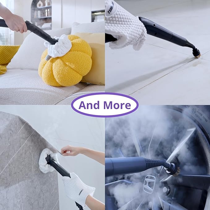 Steam Cleaner: 1650W, Fast 50-Sec Heat-Up-21-Piece Kit Refill Anytime-No Cooling-Detachable Hose Steamer Mop for Home Use Car Bed Furniture Bathroom Tile Grout Floor Cleaning And More Green