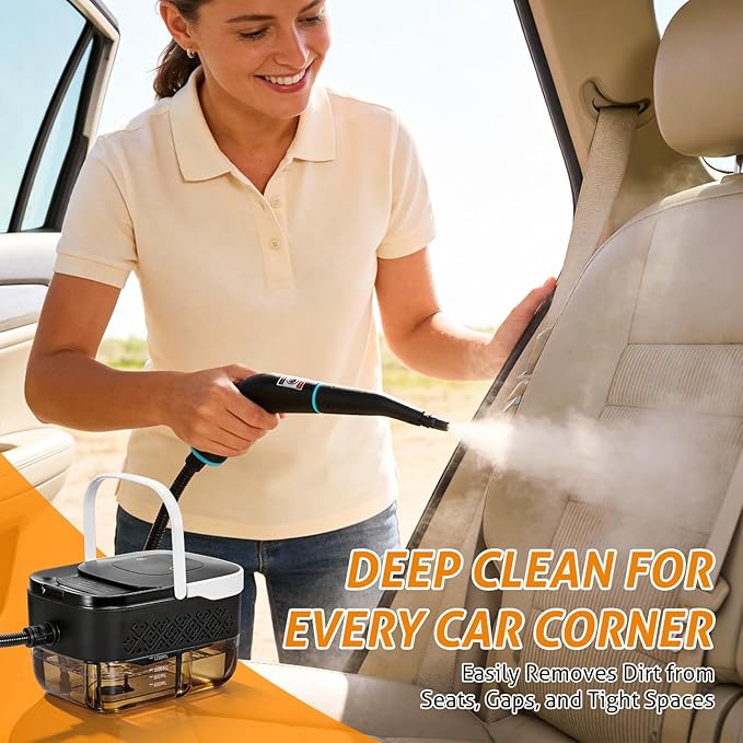 WICHEMI High Pressure Steam Cleaner Handheld Steam Cleaner Steamer for Cleaning Electric Steam Cleaning Machine for Home Kitchen Auto Car Detailing (Black+White)