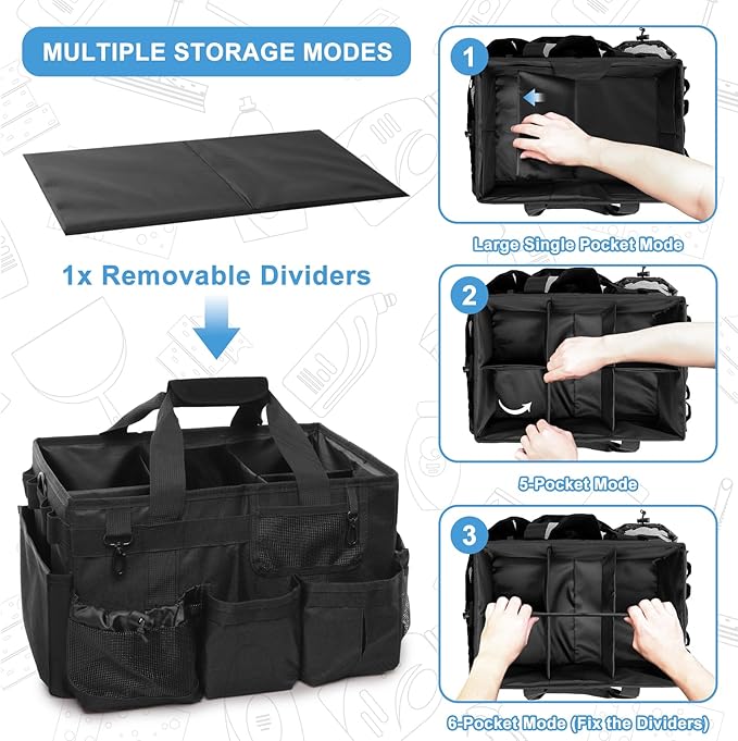 Large Cleaning Caddy Bags, Cleaning Supplies Organizer with Handle & Adjustable Shoulder Straps, 14.7-inch Black Tool Bag, Cleaning Bags for Housekeepers, Cleaners, Gifts