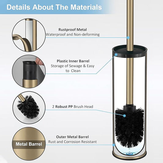 BGL Brushed Gold Toilet Brush and Holder,Stainless Steel Toilet Brushes for Bathroom with Holder