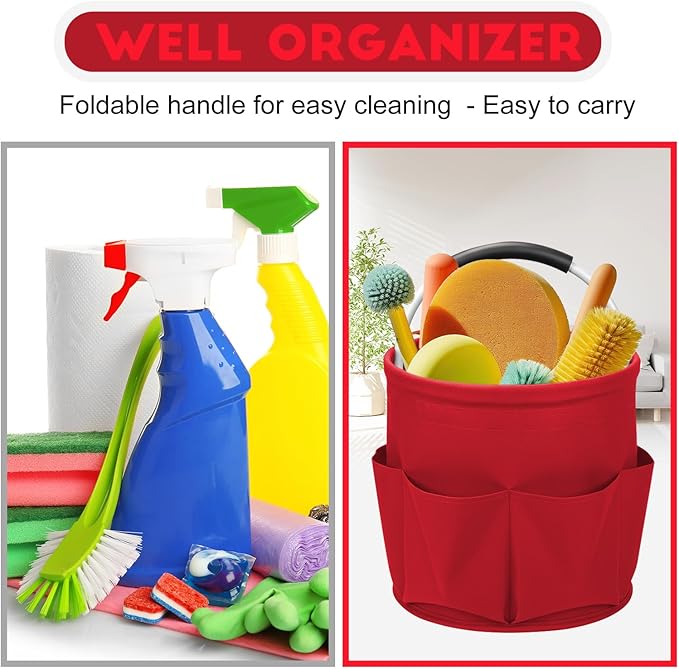Cleaning Caddy for Cleaning Supplies,17L Cleaning Supply Caddy with Handle Foldable Cleaning Supplies Organizer Bucket Cleaning Products Organizers for Home, Garden (Red)