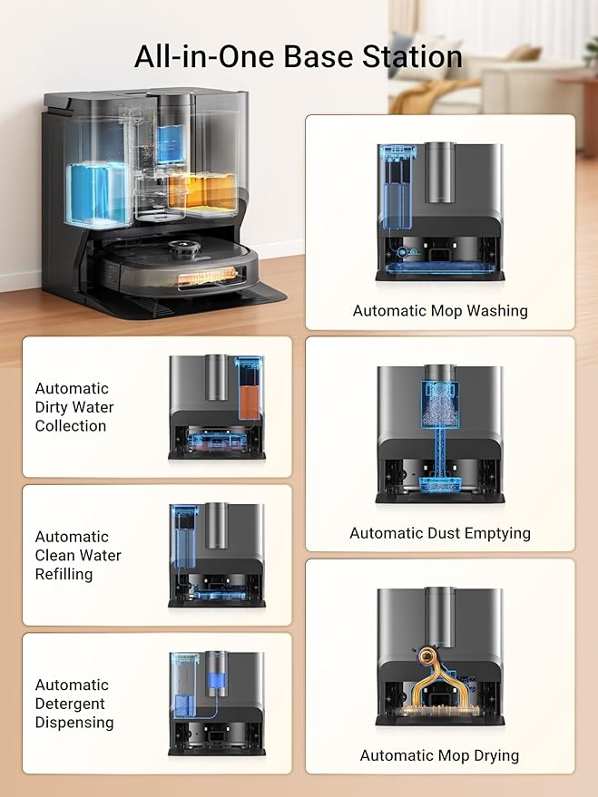 Eureka J20 Robot Vacuum Self Emptying, 8000Pa Suction, Auto Mop Washing & Hot Air Drying,3D Obstacle Avoidance, Cycling Belt-Mop Design