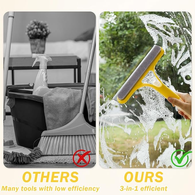 3Pcs 3 in 1 Window Cleaning Scraper, Mirror Squeegee with Sprayer Combo, Glass Cleaner for Windows Car, Home, Kitchen