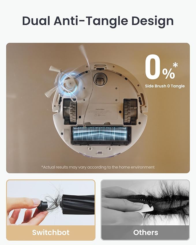 SwitchBot K11+ Robot Vacuum & Mop with Matter, 6000Pa Suction, 90-Day Hands-Free Self-Emptying, LDS Navigation, 3.6″ Ultra-Slim, Anti-Tangle for Pet Hair, Works with Alexa, Google Home, Apple Home