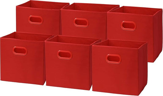 Simple Houseware Foldable Cube Storage Bins with Handles, 11-Inch, Red, 6-Pack, Fabric Cubes Organizer for Closet or Shelves