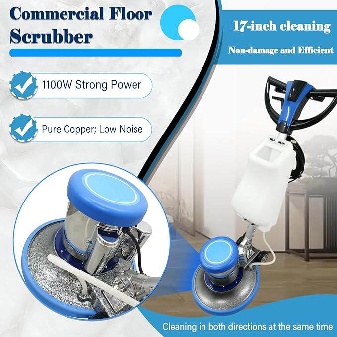 1100W Floor Buffer Polisher Machine φ17" Single Pad 175RPM with 3.17 Gal Tank, 39.37ft Power Cord 110V