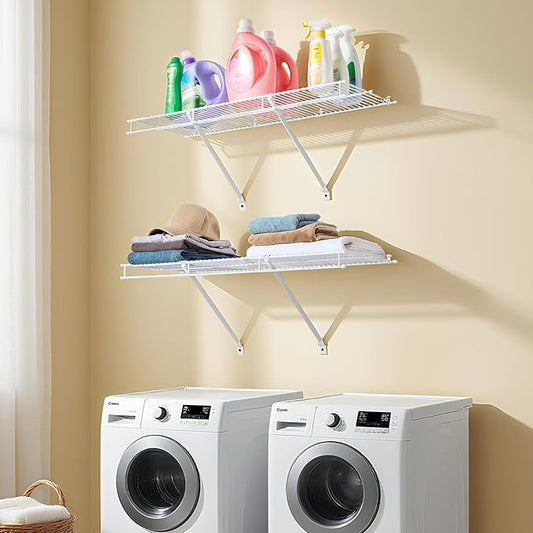 VEVOR Wire Shelf Kit, 3 ft, Set of 2, Wall Mounted Wire Shelves, Heavy-Duty Carbon Steel Hanging Shelf, Floating Wall Storage Shelves with Dip Coating, for Closet, Bedroom, Living Room, Office, Pantry