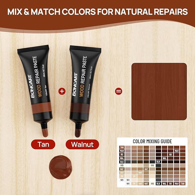 Wood Furniture Repair Kit, Wood Touch up Fillers, Repair Scratches, Cracks, Paint Chips, and Nail Holes on Furniture, Floors, Doors, Cabinets, and Tables (5 Dark Colors)