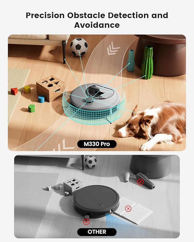 Lefant LiDAR Robot Vacuum and Mop, Smart Mapping and Obstacle Avoidance, Tangle-Free Pet Hair, 2.4G/5G WiFi App Control, Slim Design for Wider Coverage, Carpet Detection, M330 Pro, Grey