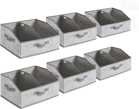 SONGMICS Set of 6 Storage Baskets, Foldable Storage Bins with Removable Dividers, Fabric Boxes, 15.7 x 11.8 x 7.9 Inches, Closet Organizers, 3 Handles, for Living Room, Cattail Gray URFB0140G01