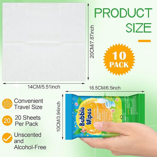 10 Pack Bathroom Cleaning Wipes – 200 Count Citrus Scented 2-in-1 Cleaner bubble Wipes for Bathroom Toilet, Sink, Tile & Shower – Reusable Sealable Pouch, No Scrubbing Needed
