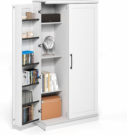 Furinno Robin Storage Cabinet, 4-Tier Pantry Cabinet with Adjustable Shelves, 35W with 2 Doors and Door Shelves, Kitchen Cabinet, Organization and Storage, for Pantry, Living Room, Home Office, White