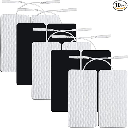 TENS Unit Replacement Pads 10 Pcs 2''x4'' Large Electrode Patches with Upgraded Self-Adhesive and Non-Irritating Design, Reusable 35 Times for Electrotherapy, Compatible with AUVON TENS, TENS 7000