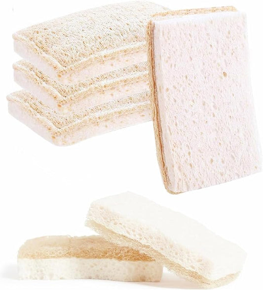 Loofah Dish Sponges Kitchen,Organic Natural Sponges for Dishes,Non Scratch Eco Friendly Biodegradable Cleaning, for Pans, Glass & Delicate Cookware,6PCS