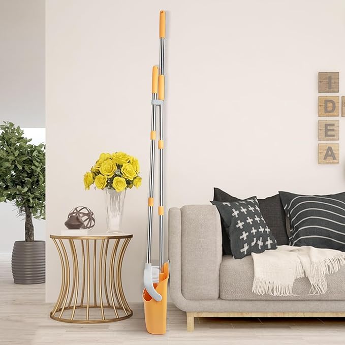 Broom and Dustpan Set, Dustpans with Broom Combo for Home, Heavy Dust Dustpan and Broom Combo, Long Handle Dust Pan and Broom Set for Kitchen, Office, Pet Hair(Gray Yellow)