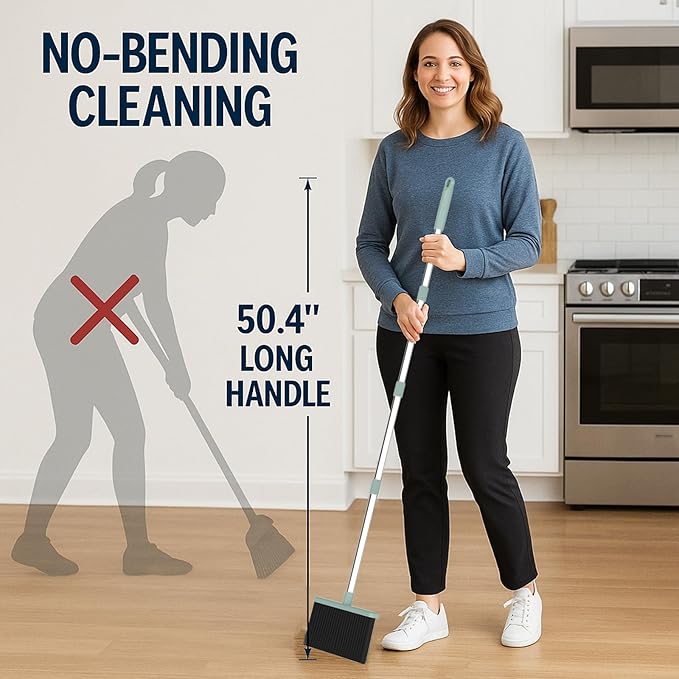 Broom and Dustpan Set – Heavy-Duty Broom and Dustpan for Home Cleaning Tool, Dustpan and Broom with Handle, Outdoor Broom and Dustpan Set • Your Home Essentials (Green)