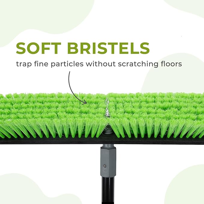 18” Indoor Shop and Garage Push Boom with Soft Bristles, Heavy Duty Brush Broom with 59” Long Handle for Commercial & Residental Floor Cleaning Sweeping