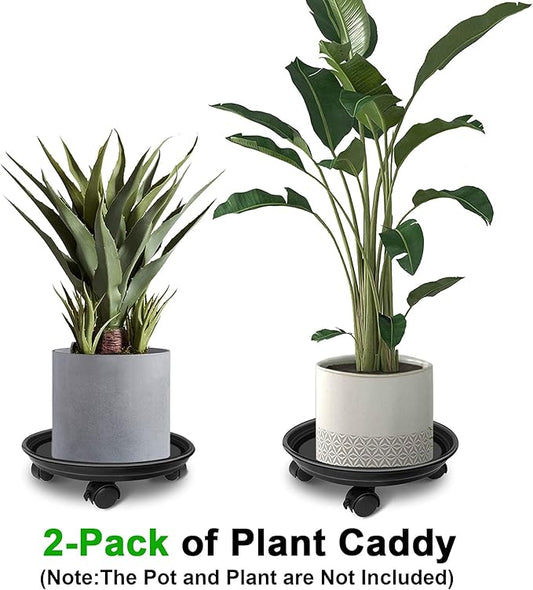 2 Pack of Plant Pallet Caddy, Planter Pot Rolling Mover, Plant Stand Dolly Casters with Wheels, Indoor Outdoor Plant Tray Dolly, Black