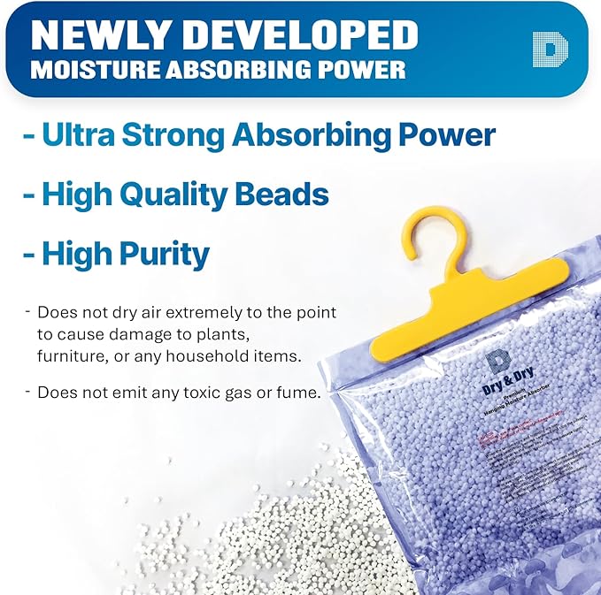Dry & Dry Premium Moisture Absorbers Dehumidifiers for Home, Basement, Bedroom, Small Dehumidifiers - Blue & White (8 Pack) 14 ounce