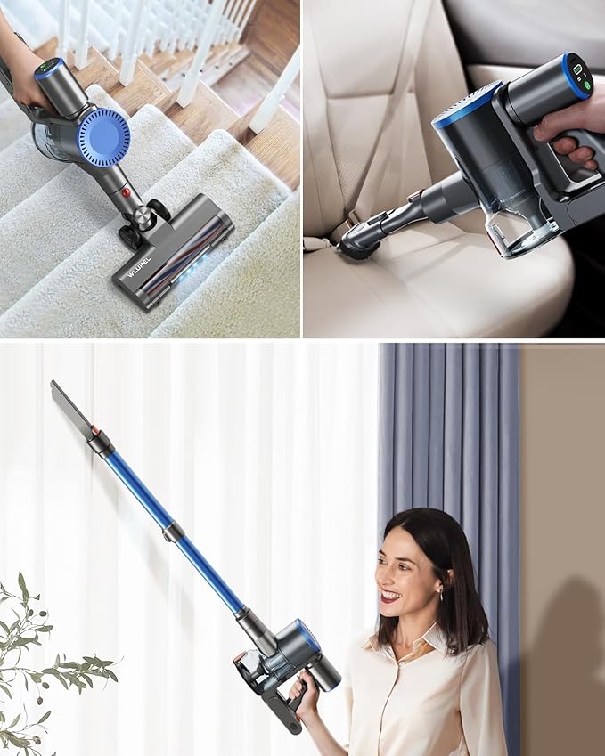 WLUPEL Cordless Vacuum Cleaner,30KPA 400W Stick Vacuum with Max to 45 Mins Runtime Battery,80000RMP Powerful Motor Handheld Vacuum for Hard Floor/Carpet/Pet Hair/Car