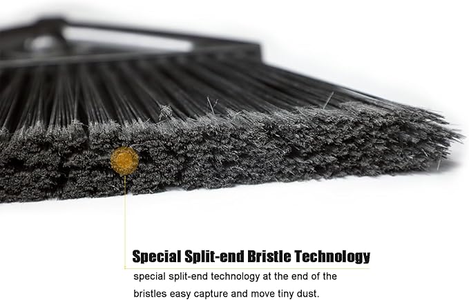 Heavy Duty Broom Outdoor and Indoor, 2 Pack Commercial Angle Brooms with Longer Handle, Perfect Black Broom for Garage, Kitchen, Courtyard, Restaurant