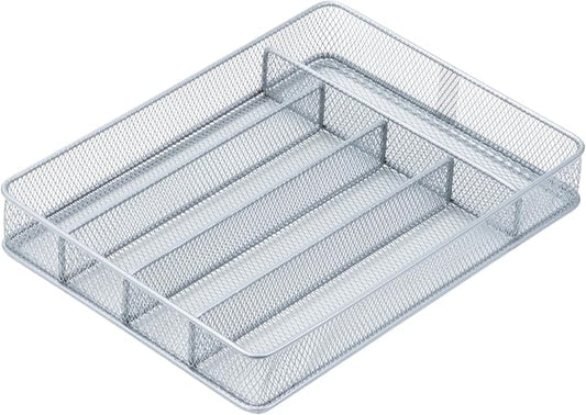 Honey-Can-Do KCH-02154 Steel Mesh 5-Compartment Cutlery Utensil Organizer, Silver