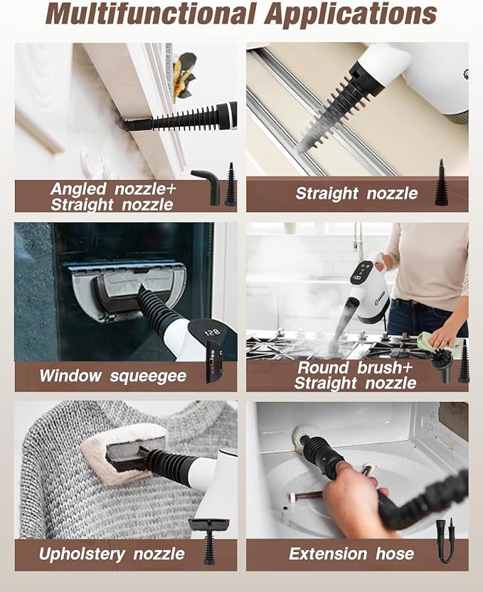 Saker EverSteam Instant-Heat Steam Cleaner for Home,15s Heat-up Handheld Steam Cleaner with Mop Attachment&Fiber Cloths,Portable Continuous Refill Steamer for Cleaning of Floor, Car and Kitchen