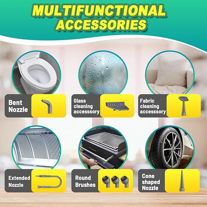 Multi-Surface Handheld Pressurized Steam Cleaner with 13 PCS Accessory ，Portable Steamer for Cleaning, Multipurpose Steam Cleaner for Home/Car/Bathroom/Grease/Upholstery/Floor/Grout and More (White)
