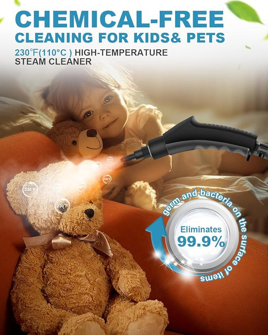 Handheld Steam Cleaner, 2500W Powerful 15sec Heat-up Multipurpose Steamer, 3-Level Temp, 37OZ Pressurized Deep Cleaning Steamer with 10 pcs Accessories for Window, Grease, Car, Home
