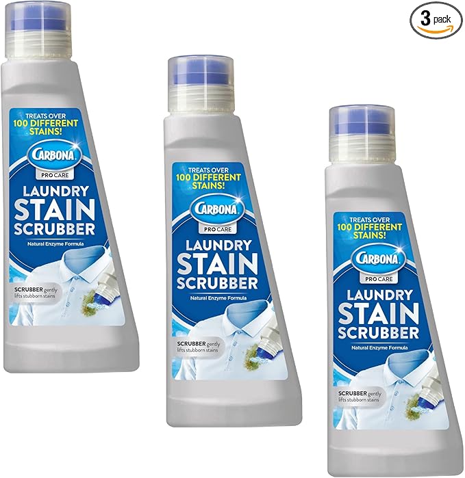 Carbona Laundry Stain Scrubber | Bio-Enzyme Stain Remover | Eliminates Fat, Oil, Blood, Milk, Fruit, Ketchup, Vegetables & Baby Food Stains | Save On Skin & Washable Fabrics | 3 Pack