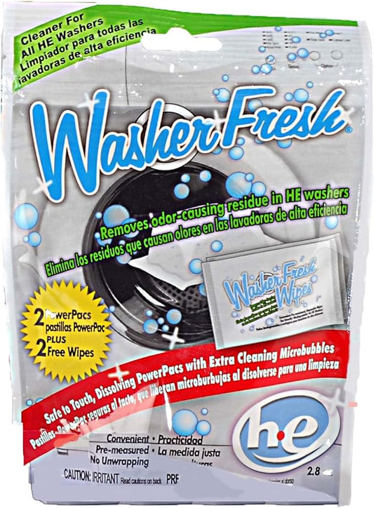 Washing Machine Cleaner, Cleans Front Load and Top Load Normal or High Efficiency Washers, 2 PowerPac Dissolving Pouches and Cleaning Wipes (4-Pack)