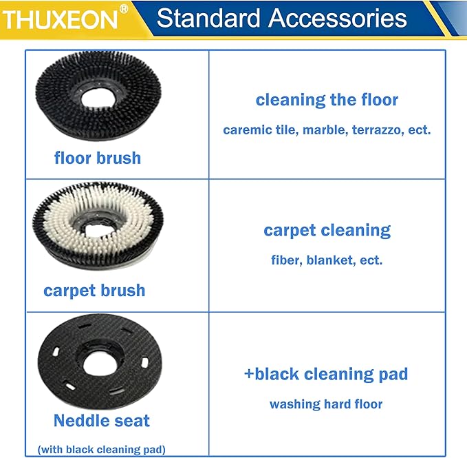18" Commercial Floor Scrubber Buffer, Heavy Duty Polisher Machine- 1100W Motor, 12L Tank for Hotel Carpet/Tile Cleaning, Butterfly Handle, Low Noise 110V