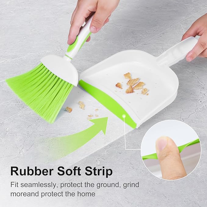 NACENA Small Dust Pan and Brush Set, Mini Broom and Dustpan Set Small Hand Broom and Brush Combo Dust Pan for Home Cleaning Drawers Desktop Sofas and Outdoor, Green