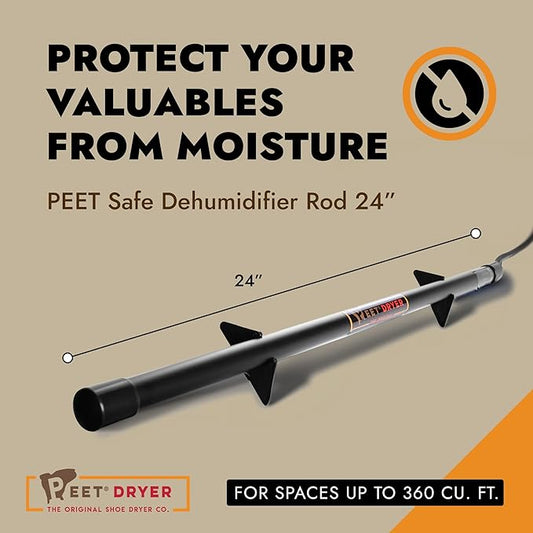 PEET, Safe Dehumidifier Rod, For Up to 300 Cubic Feet of Enclosed Space, Ideal for Gun Safes, Cabinets, Closets, 24”, Black, 24 in