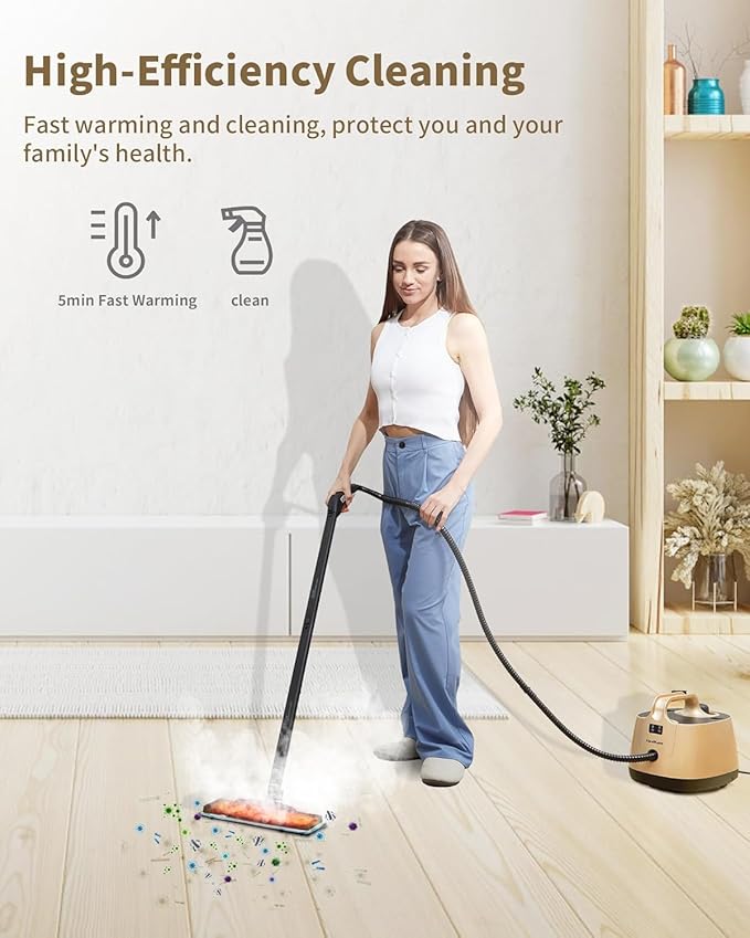 Carpet Steam Cleaner for Home, 293°F 58 PSI Powerful Multipurpose Handheld Steam Mop, 21 Attachments, 50Oz Capacity, Heavy Duty Steamer for Carpets, Floors, Cars, Tiles, Crack Cleaning, Turquoise