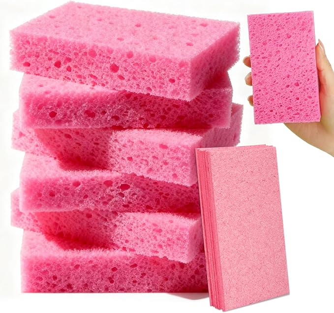 6 Pcs Kitchen Sponges for Dishes Cleaning, Non Scratch for Non Stick Cookware, Compressed Natural Cellulose Sponges, Dish Washing Scrubbers, Scrubbing Pads for Household, Bathroom (Red)