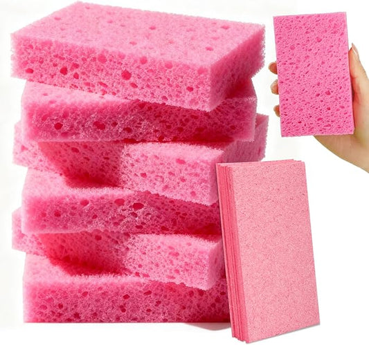 6 Pcs Kitchen Sponges for Dishes Cleaning, Non Scratch for Non Stick Cookware, Compressed Natural Cellulose Sponges, Dish Washing Scrubbers, Scrubbing Pads for Household, Bathroom (Red)