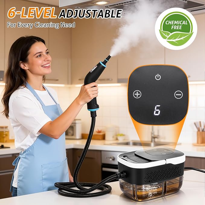 WICHEMI High Pressure Steam Cleaner Handheld Steam Cleaner Steamer for Cleaning Electric Steam Cleaning Machine for Home Kitchen Auto Car Detailing (Black+White)