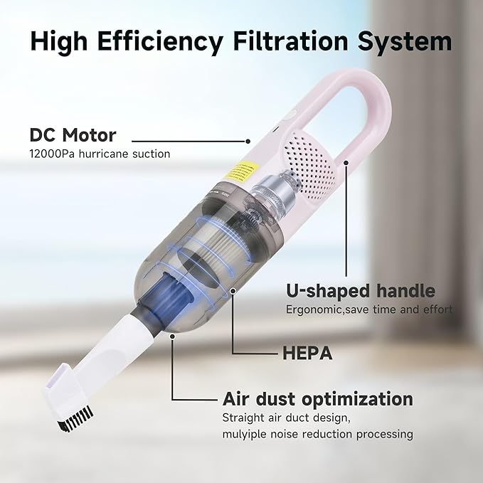 Handheld Vacuum Cleaner,Ultra-Lightweight Mini Portable Vacuums for Home, 6 in 1 Stick Vac Cleaners for Car,Pet Hair(White Cordless)