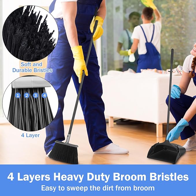 Yungyan 6 Set Broom with Dustpan Combo Set with 54 Inch Long Handle Commercial Lobby Plastic Upright Dustpan and Broom Set for Floor Cleaning Home Office Restaurant Indoor Outdoor Use