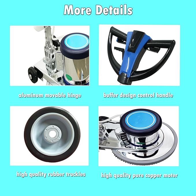 18" Commercial Floor Scrubber Buffer, Heavy Duty Polisher Machine- 1100W Motor, 12L Tank for Hotel Carpet/Tile Cleaning, Butterfly Handle, Low Noise 110V