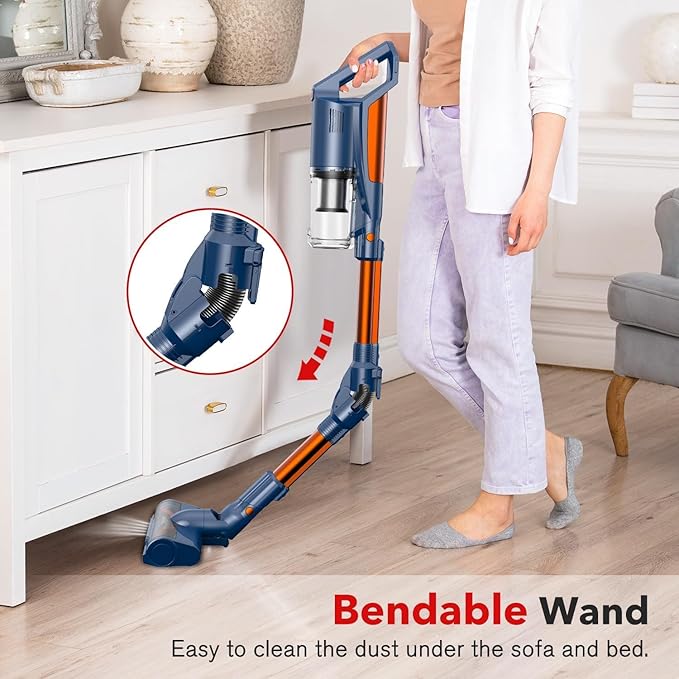 whall Cordless Vacuum Cleaner, Upgraded Strong Suction Brushless Motor Cordless Stick Vacuum Cleaner, Lightweight Handheld Vacuum for Home Pet Hair Carpet Hard Floor, up to 55mins Runtime,Blue