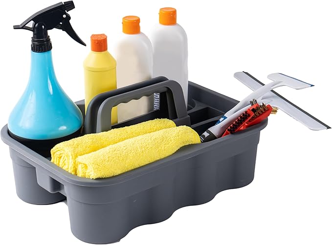 Matthew 5 Pack Large Plastic Tote Tool & Deluxe Supply Cleaning Caddy with Handle Portable Shower Basket Storage Caddy for Cleaning Products,Take-Out Drink,Bathrooms - Gray