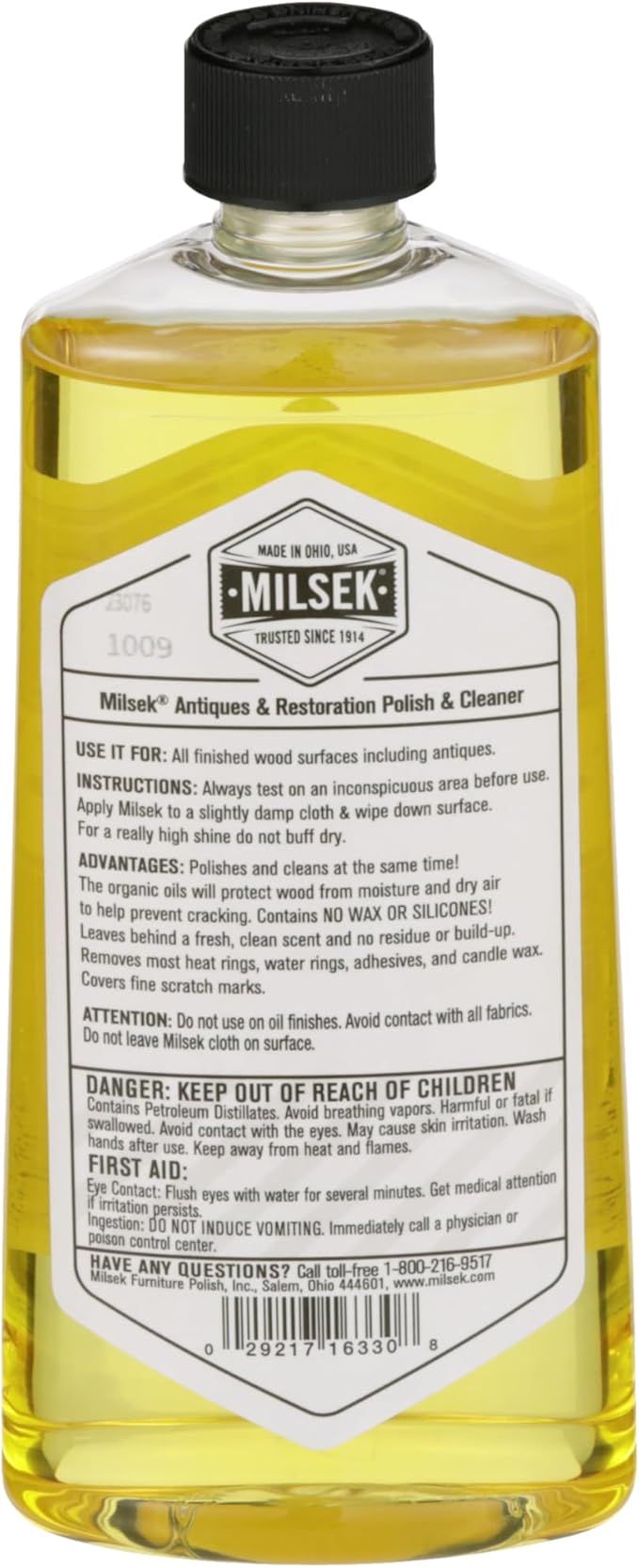 Milsek Antiques & Restoration Polish with Lemon Oil & Microfiber Cleaning Towel, 12-Ounce, ART-1, Yellow, Antique Cleaner & Cloth