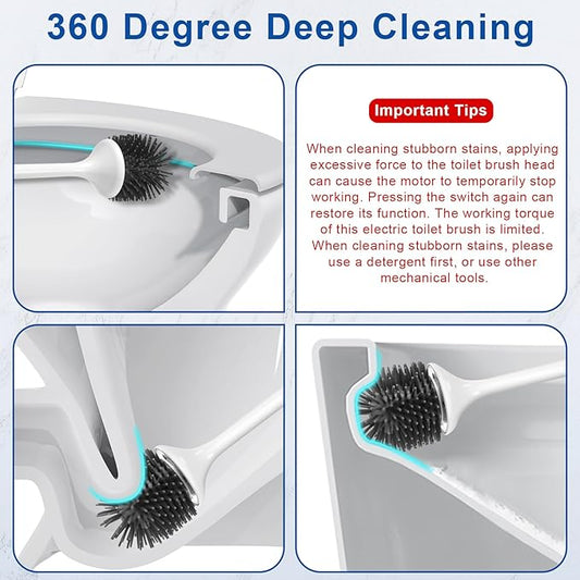 Electric Toilet Bowl Brush,Silicone Toilet Brush,Toilet Bowl Brush and Holder Set with Ventilated Holder,Toilet Brush, Floor Standing, Wall Mounted Without Drilling，Rechargeable 2packs