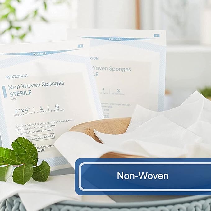 McKesson Non-Woven Sponges, Sterile, 6-Ply, Polyester/Rayon, 4 in x 4 in, 2 per Pack, 25 Packs, 50 Total