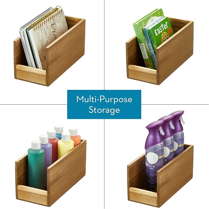 iDesign Acacia Wood Open-Front Bin for Pantry Organization – Natural