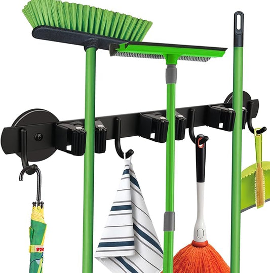 Strong Magnetic Mop Broom Holder, Heavy Duty Magnetic Mop Hanger for Refrigerators, Anti-Slip Magnet Wall Mounted Broom Holder Storage Rack for Laundry Garage Kitchen Workshops Shed